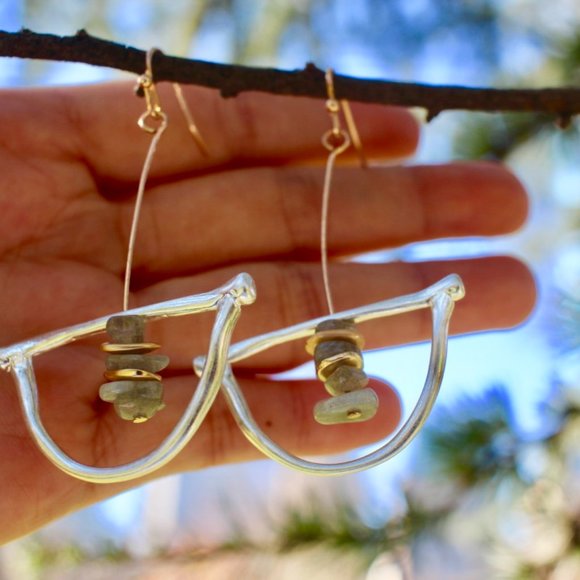 New Silver Boho Natural Stone Drop Dangle Earrings Boho Drop Simple - Picture 1 of 13